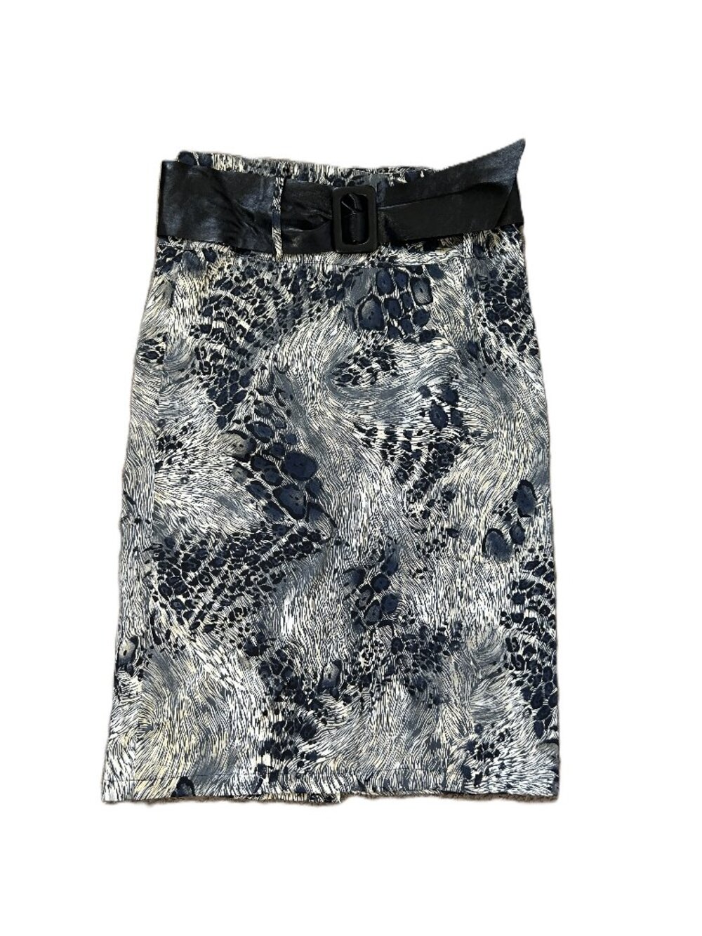 Natali Animal Print Pencil Skirt w Leather Wide Belt M